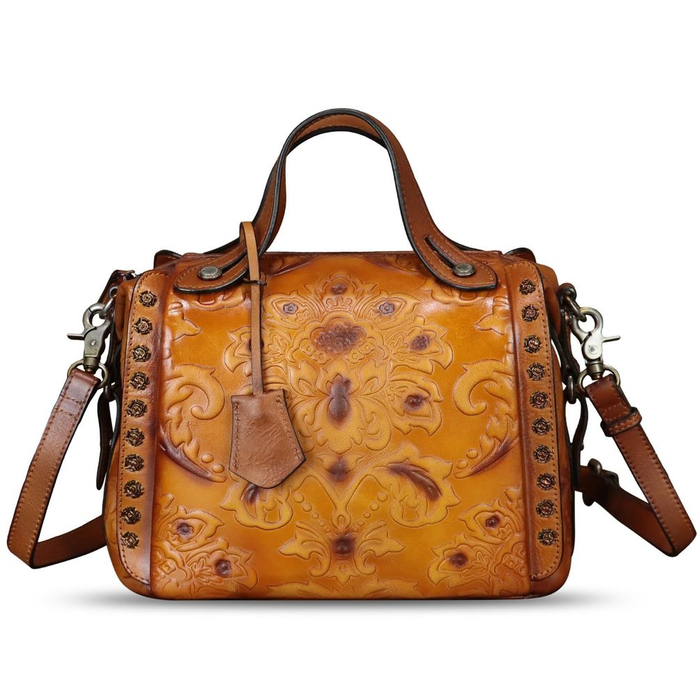 Genuine Leather Satchel Embossed Leather Handbag Top Handle Bags :]